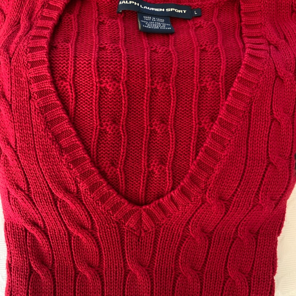 RED RALPH LAUREN SPORT COTTON V-NECK SWEATER